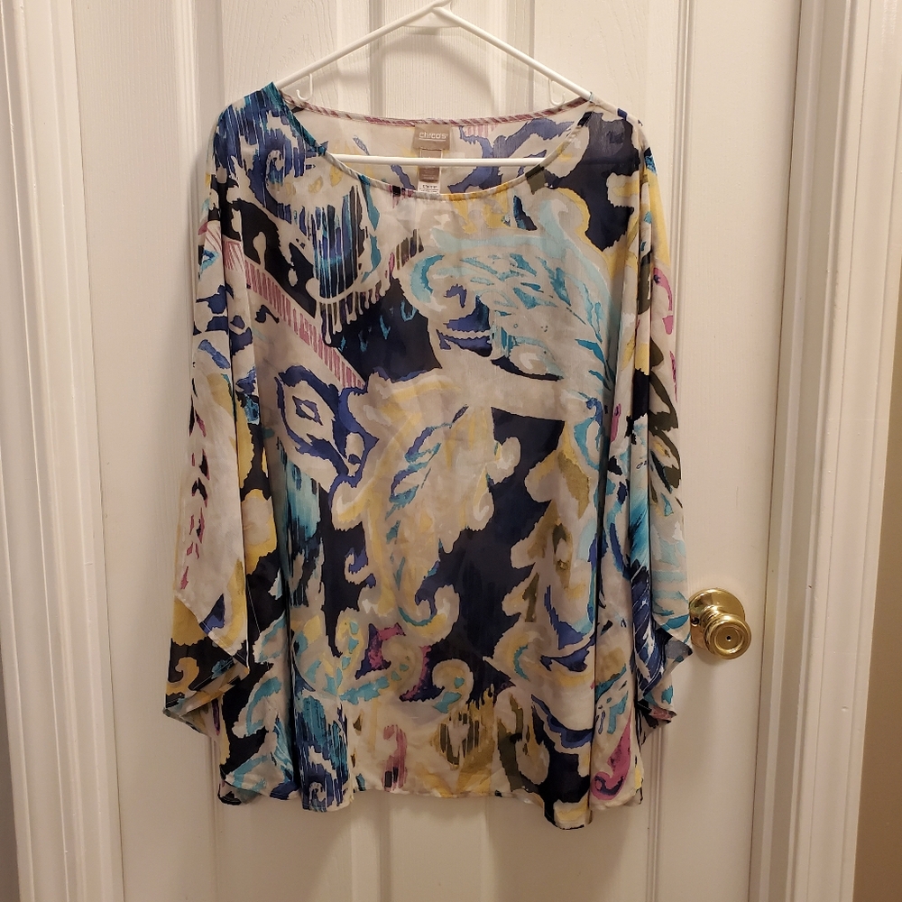 Women's‎ Chico's poncho blouse Size L/XL like new Artisanal paisley print Unique